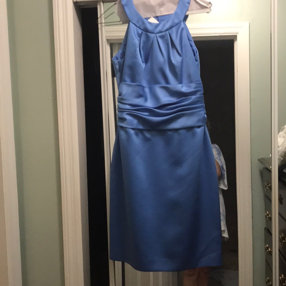 Blue cocktail dress satin.  Back zipper